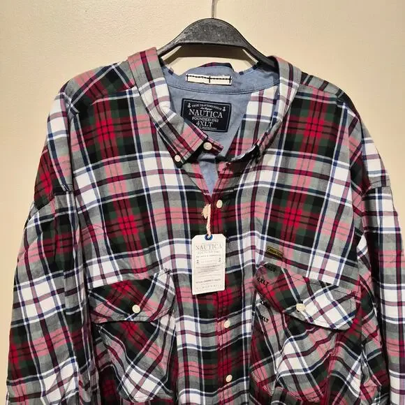 Nautica 4XLT Classic Collar Checked Flannel Casual Button Down Shirt NWT - Picture 2 of 7